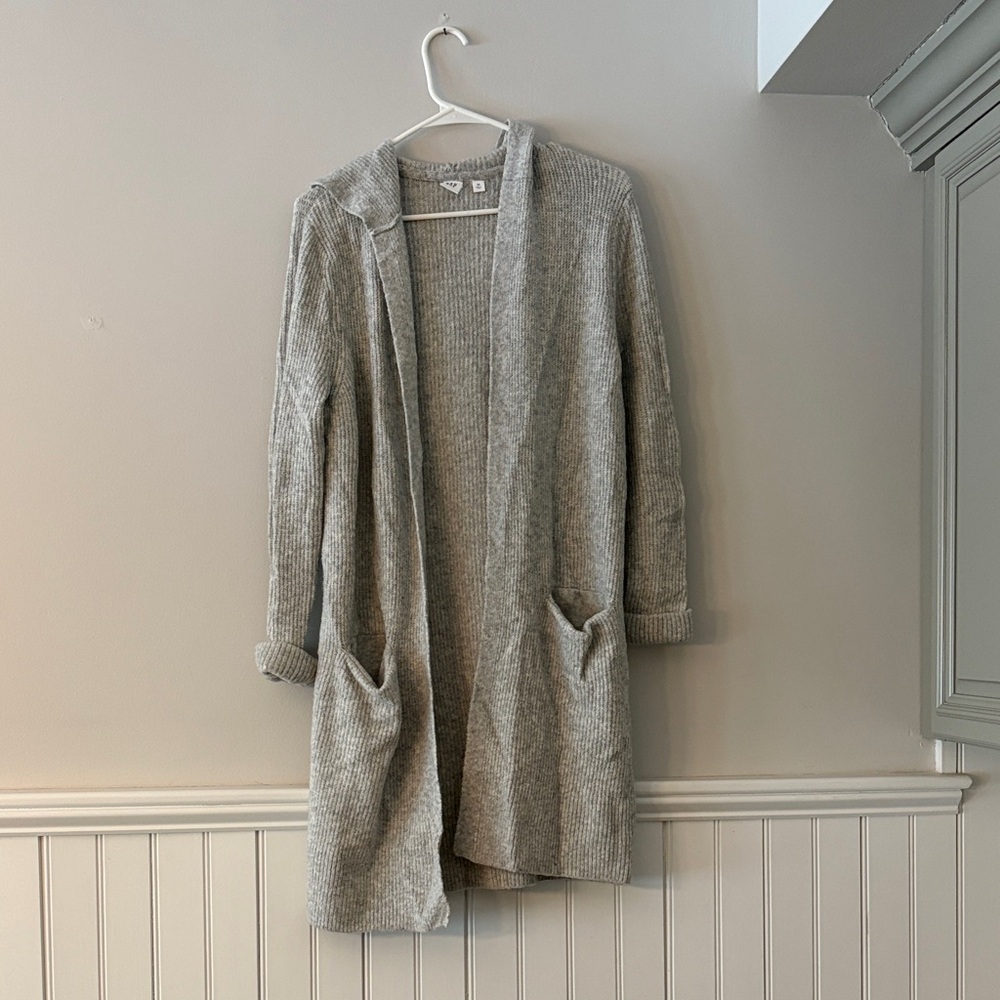 GAP Gray Knit Long Hooded Cardigan